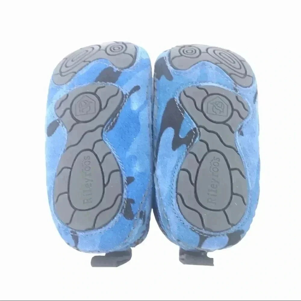 RILEYROOS BOOTS 6-12 MONTHS CHUKKA IN BLUE CAMO BABY WALKER BOOTIES SUEDE